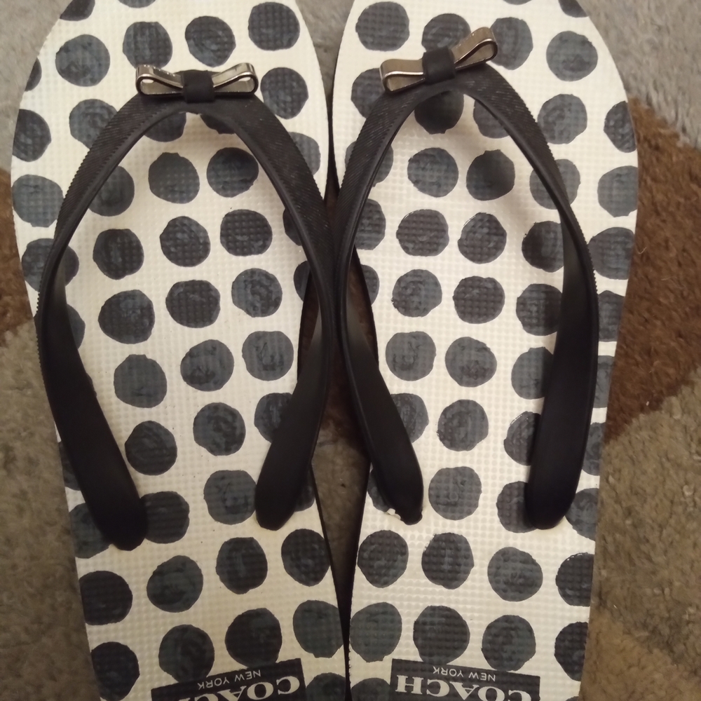Coach Black and White Polka Dot Women's Flip Flops